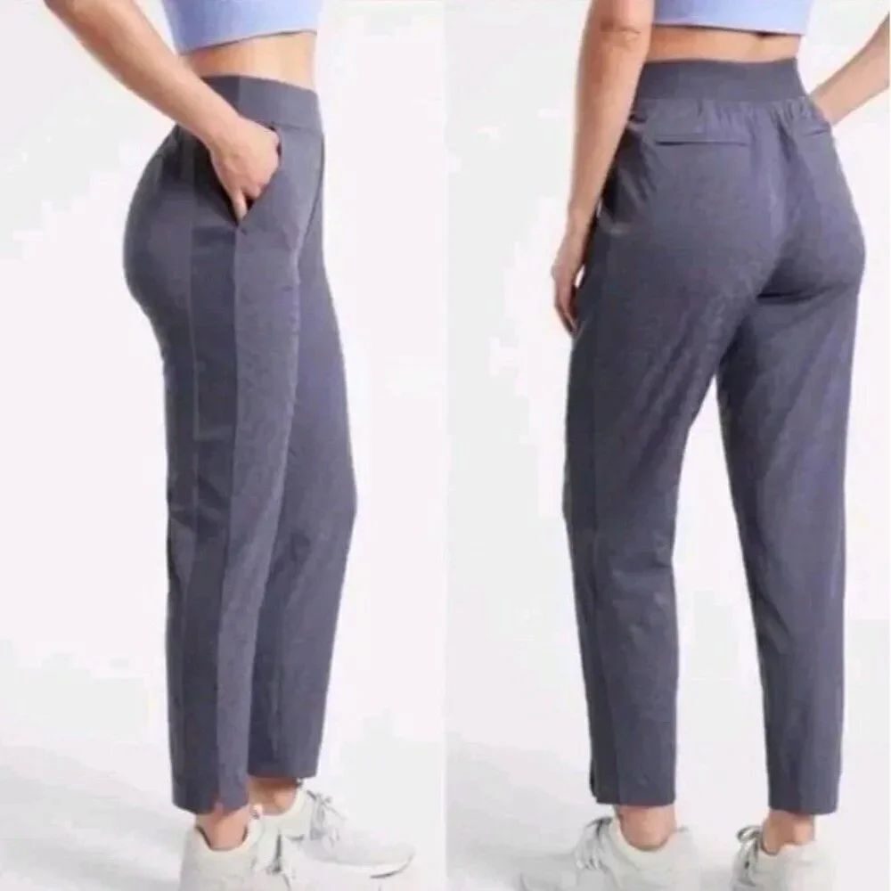 Athleta Brooklyn Textured Ankle Pants Size 2 Blue Ribbed Zip Pockets